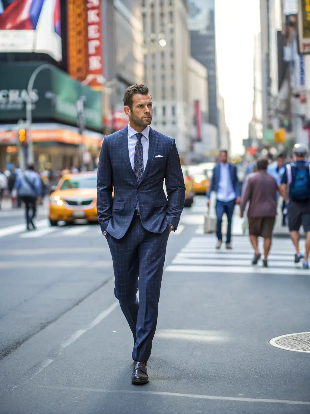 A professional in a business suit confidently striding forward, symbolizing career progression and achievement in the UK job market.